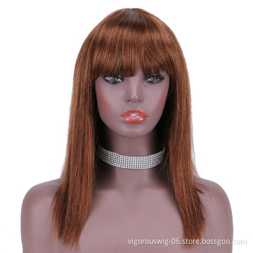 Silk base blonde straight bangs cheap wholesale glueless private label inch brazilian 100% raw human hair wig black women
